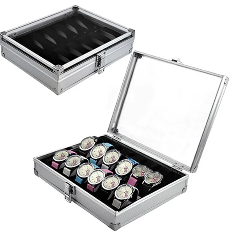 

12 Grids Watch Holder Storage Box Aluminium Plastic Watch Box Rectangle Watch Organizer Cabinet Gift Box